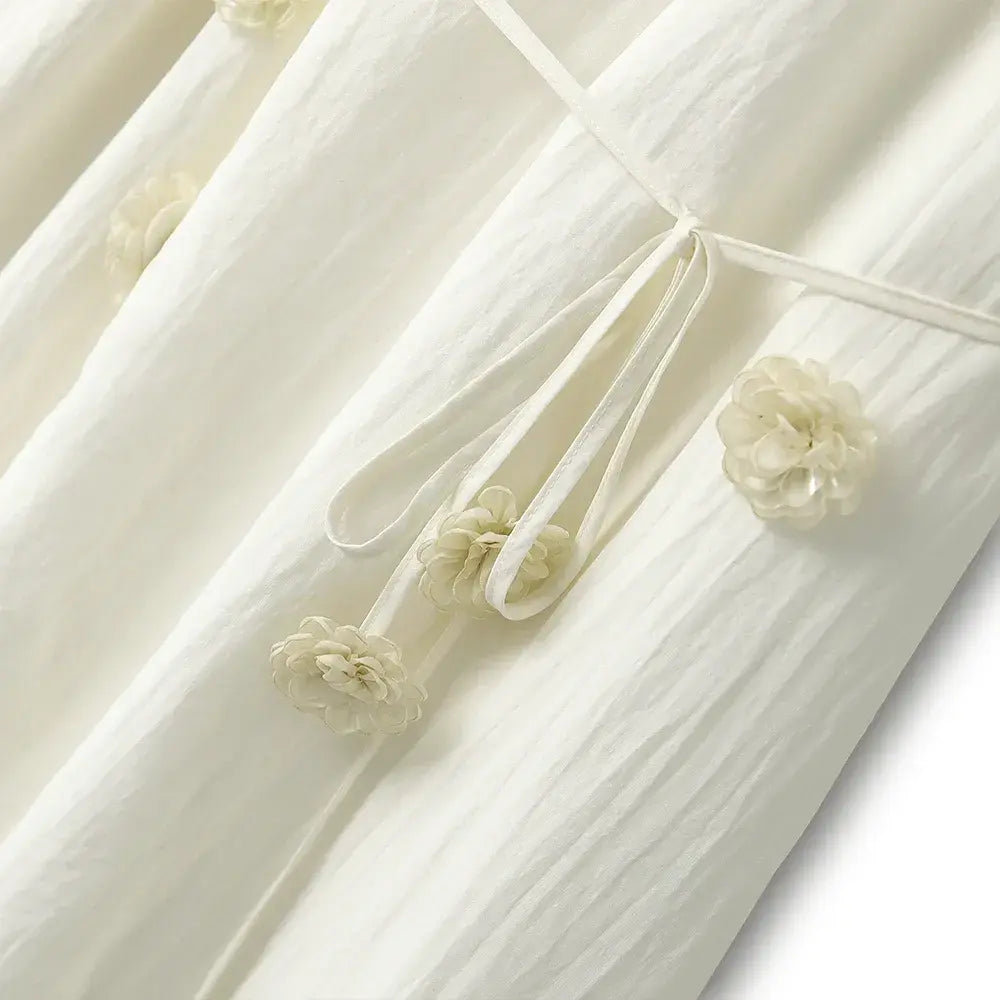 Soft Boho Tassel Tie Waist Ivory Midi Dress - image 4