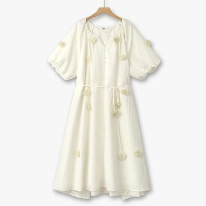 Soft Boho Tassel Tie Waist Ivory Midi Dress - White - 6XL - image 0