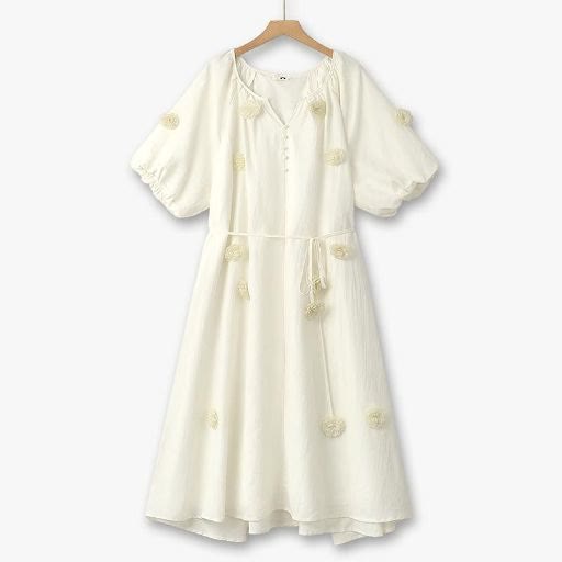 Soft Boho Tassel Tie Waist Ivory Midi Dress - White - 6XL - image 0