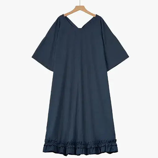 Plus Size Navy Tie Back Ruffle Hem Midi Dress - Navy Blue - 6XL - image 0