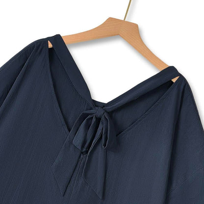 Plus Size Navy Tie Back Ruffle Hem Midi Dress - image 5