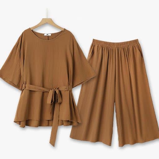 Relaxed Belted Top Wide Leg Pocket Pants Set - 2Pcs Set - 6XL - image 0