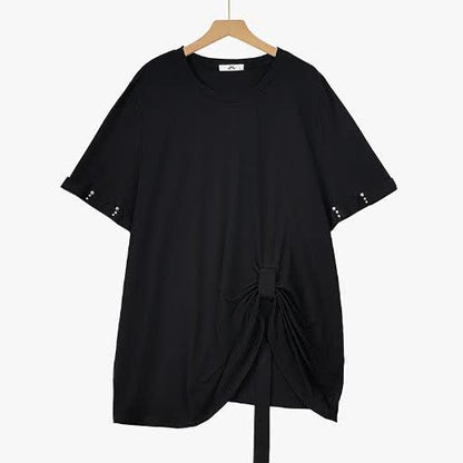 Plus Size Side Tie Ruched Short Sleeve Midi Skirt Matching Set - Blouse - 6XL - image 1