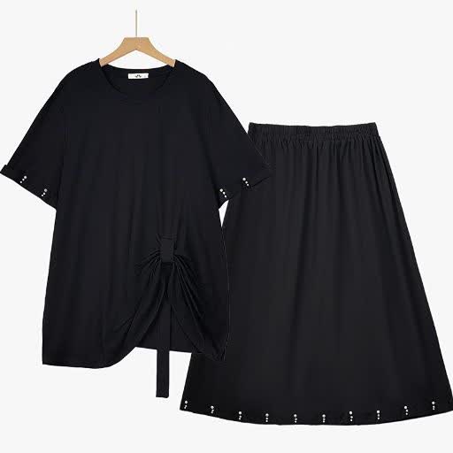 Plus Size Side Tie Ruched Short Sleeve Midi Skirt Matching Set - 2Pcs Set - 6XL - image 0