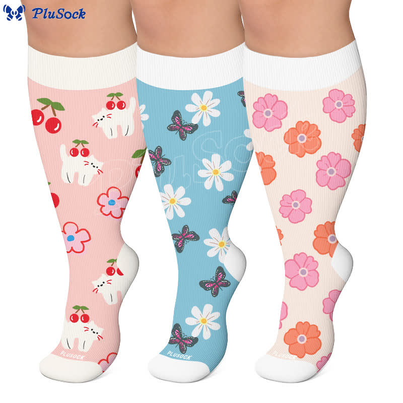 Plus Size Daisy Butterfly Compression Socks - image 0