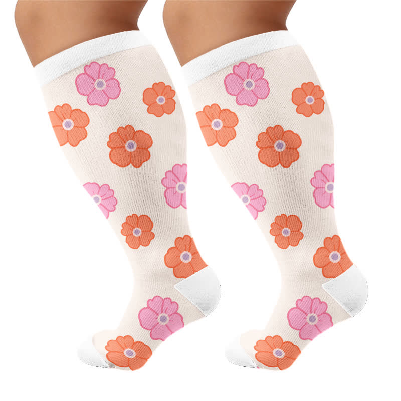 Plus Size Daisy Butterfly Compression Socks - Beige - 4XL - image 8