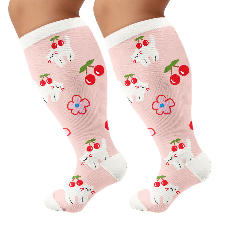Plus Size Daisy Butterfly Compression Socks - Pink - 4XL - image 9