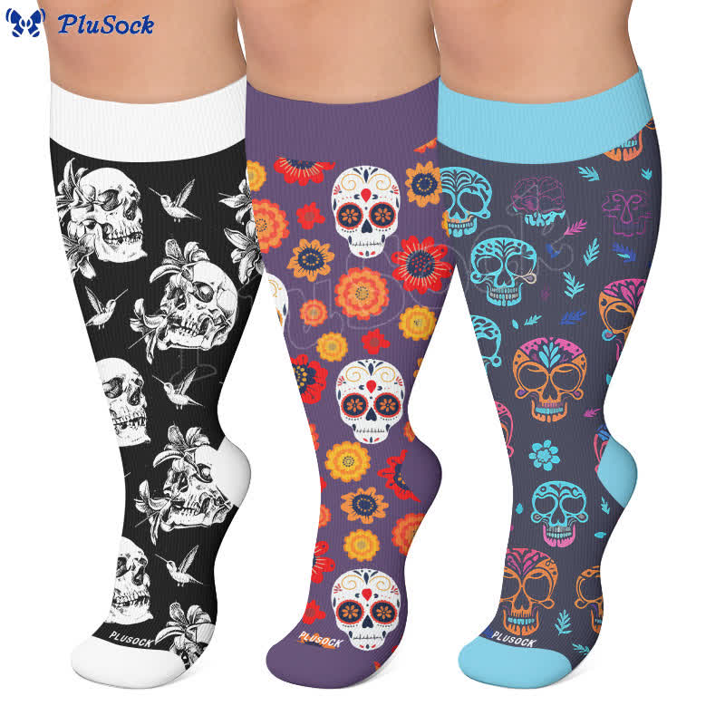 Plus Size Sugar Skull Compression Socks - image 0