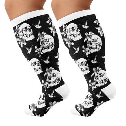 Plus Size Sugar Skull Compression Socks - Black - 4XL - image 8