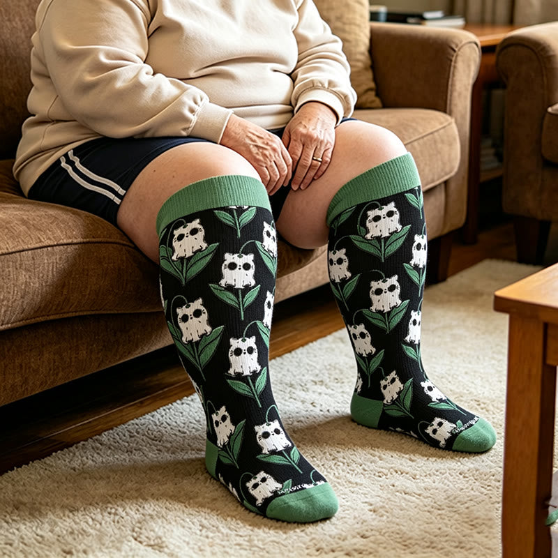 Plus Size Cute Spooky Compression Socks - Light Green - 4XL - image 2