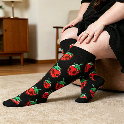 Plus Size Pink Skull Daisy Compression Socks - Black - 4XL - image 2