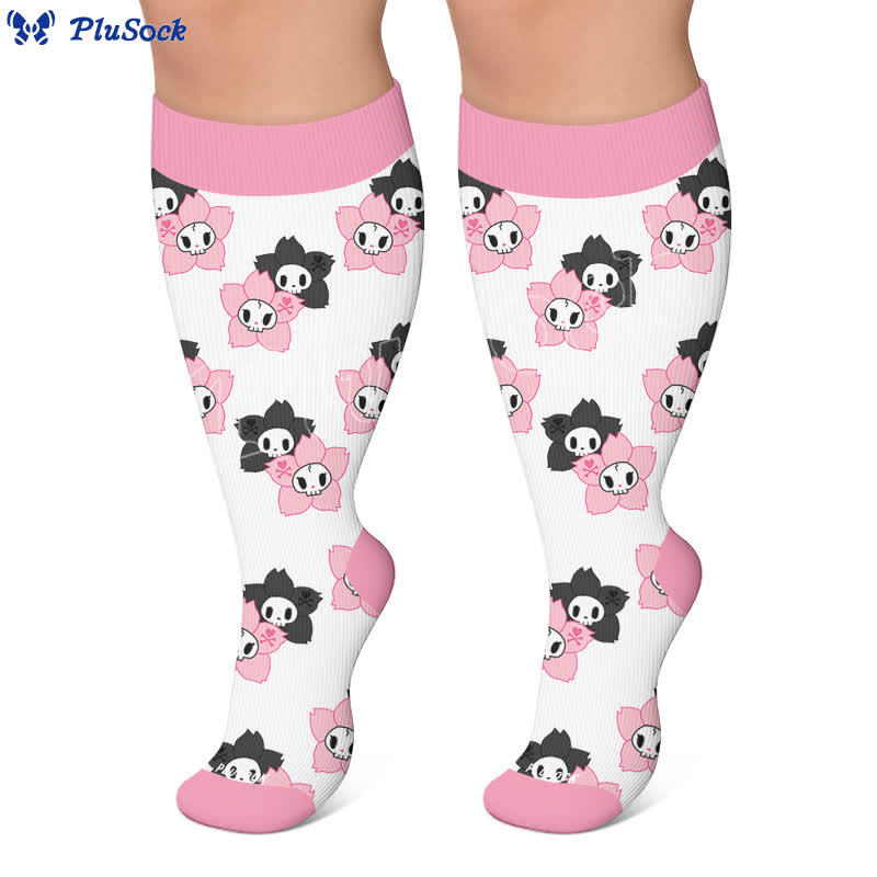 Plus Size Pink Skull Daisy Compression Socks - image 6