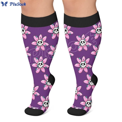 Plus Size Pink Skull Daisy Compression Socks - image 4