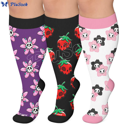 Plus Size Pink Skull Daisy Compression Socks - image 0