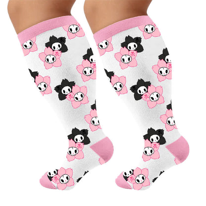 Plus Size Pink Skull Daisy Compression Socks - image 10