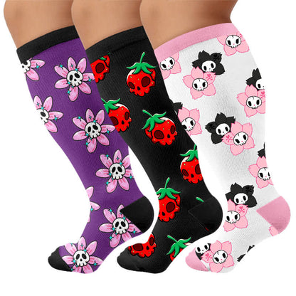 Plus Size Pink Skull Daisy Compression Socks - image 7