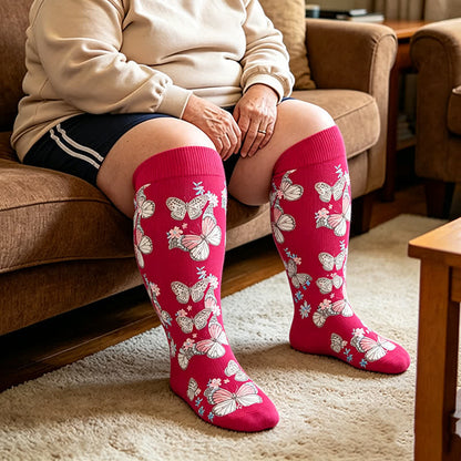 Plus Size Floral Flutter Compression Socks - Red - 4XL - image 2
