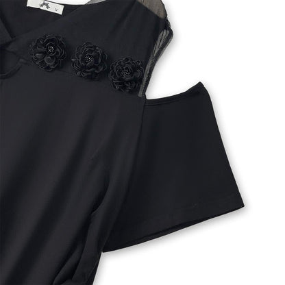 Plus Size Ruched Waist Mesh V Neck Short Sleeve Midi Dress - image 4