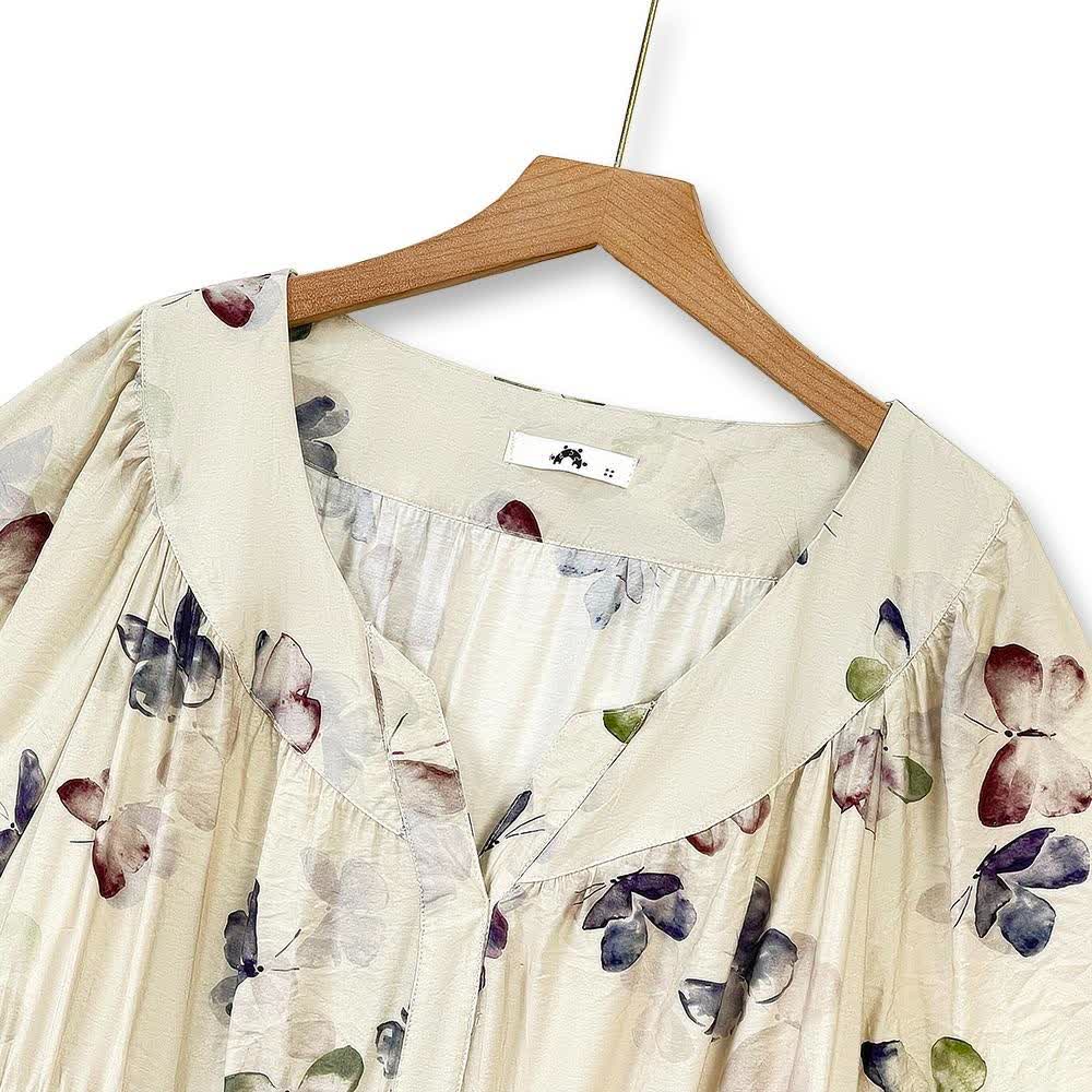 Vintage Floral V Neck Empire Waist Lightweight Sundresses - image 1
