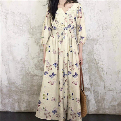 Vintage Floral V Neck Empire Waist Lightweight Sundresses - image 5