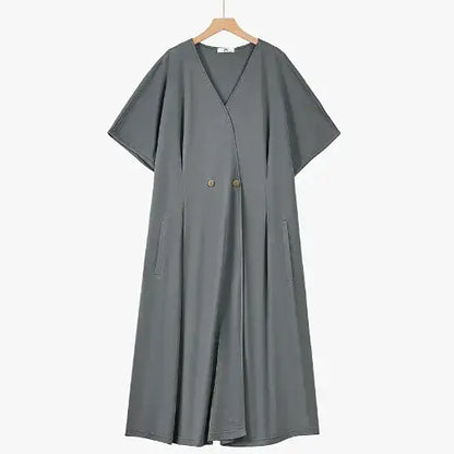 Plus Size Batwing Short Sleeve  Loose Fit Pocket Summer Dresses - Grey - 6XL - image 0