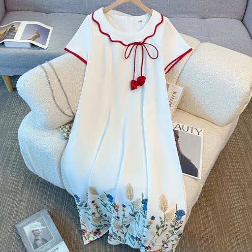 Plus Size Short Sleeve Tassel Tie Floral Midi Dress - image 1