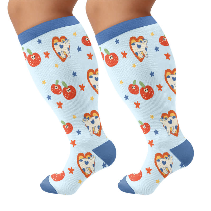 Plus Size Cartoon Cat Dog Compression Socks - Blue - 4XL - image 10