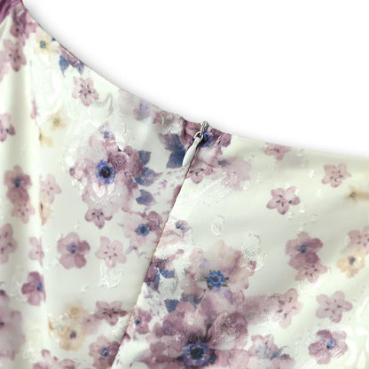 Plus Size Square Neck Puff Contrast Floral Tiered A-line Sundresses - image 3