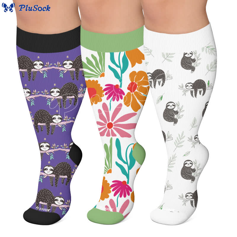 Plus Size Botanical Sloth Compression Socks - image 0