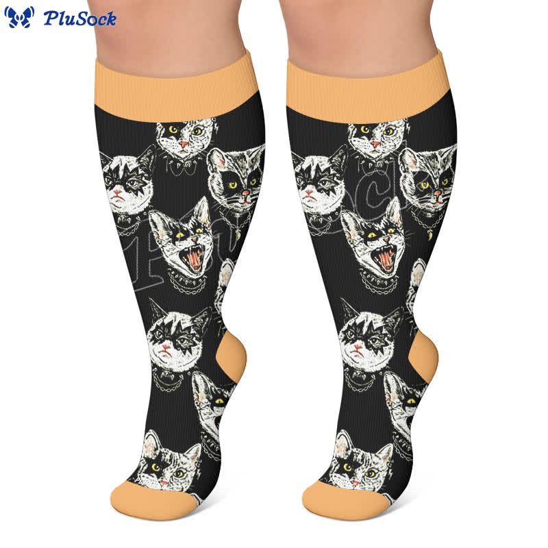 Plus Size Black Orange Cat Compression Socks - image 6