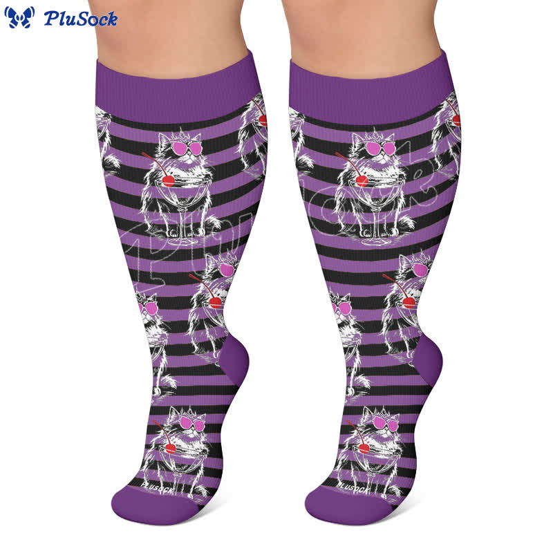 Plus Size Black Orange Cat Compression Socks - image 4