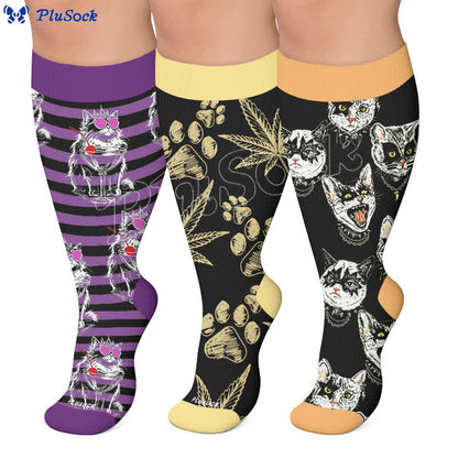 Plus Size Black Orange Cat Compression Socks - image 0