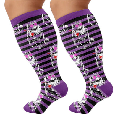 Plus Size Black Orange Cat Compression Socks - image 8