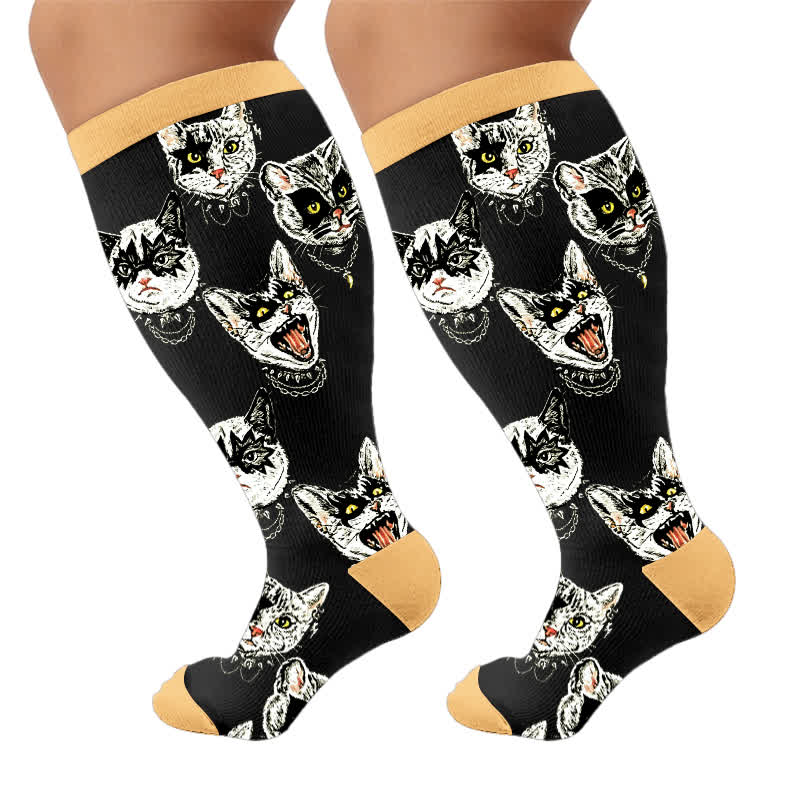 Plus Size Black Orange Cat Compression Socks - image 10