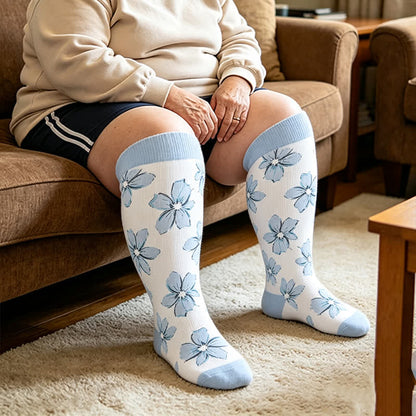 Plus Size Blush Floral Compression Socks - Blue - 4XL - image 3