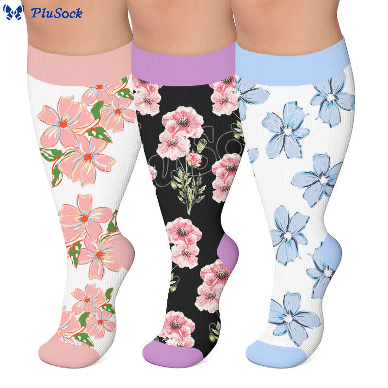 Plus Size Blush Floral Compression Socks - image 0