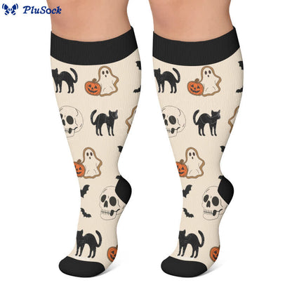 Plus Size Cartoon Pumpkin Cat Ghost Compression Socks - image 5