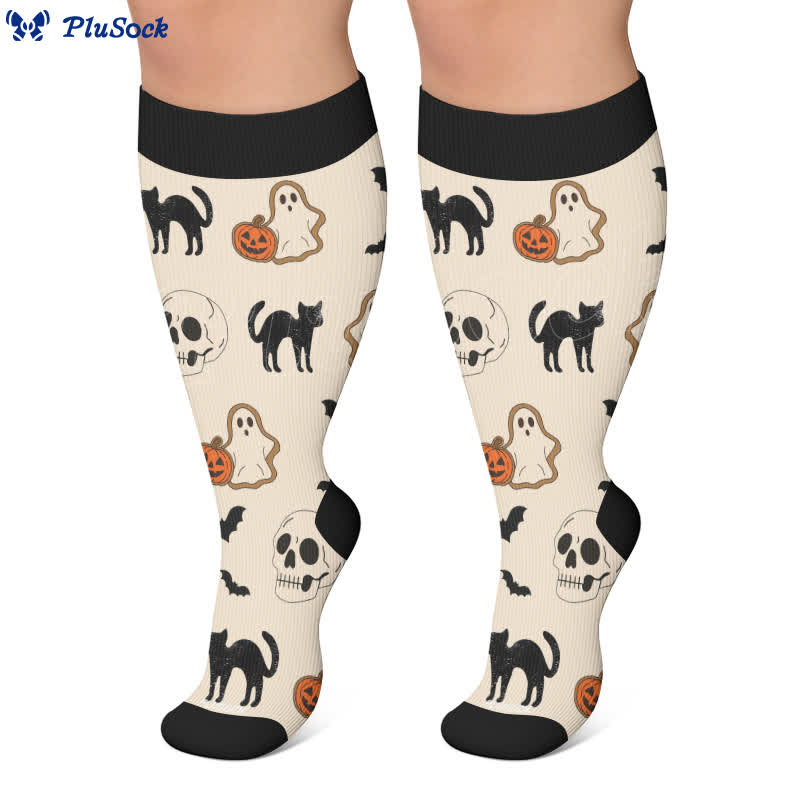 Plus Size Halloween Pumpkin Cat Ghost Compression Socks - image 4