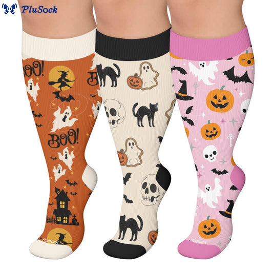 Plus Size Cartoon Pumpkin Cat Ghost Compression Socks - image 0