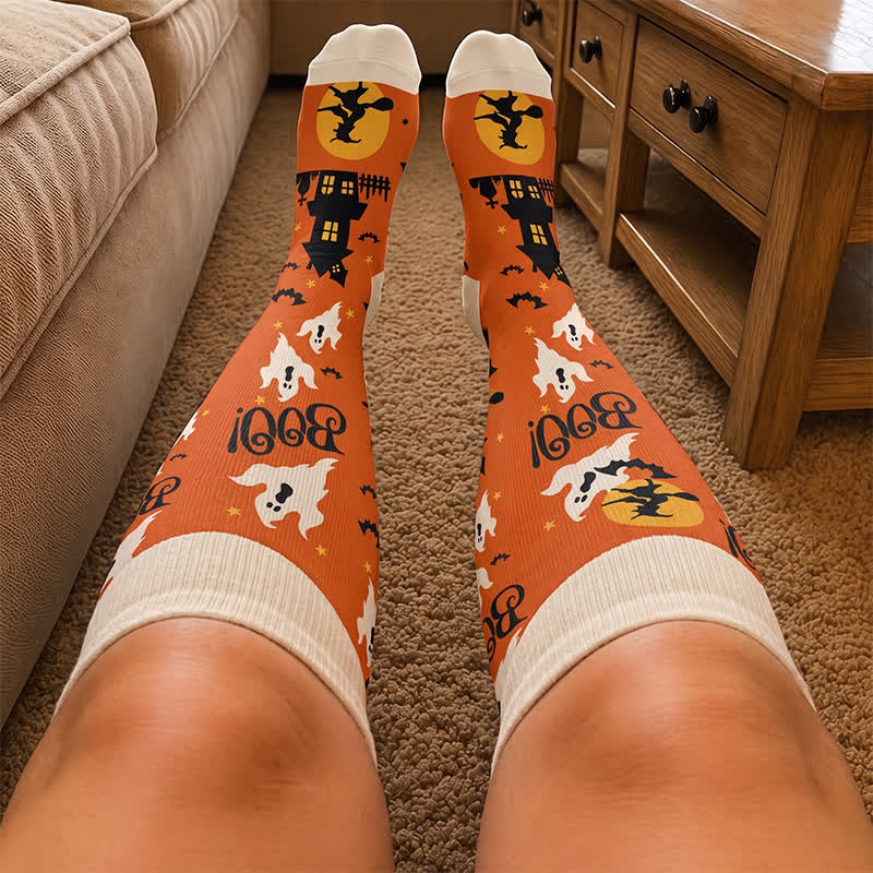 Plus Size Cartoon Pumpkin Cat Ghost Compression Socks - image 1