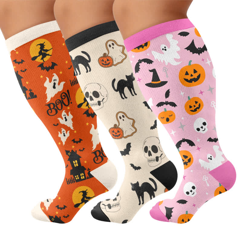 Plus Size Cartoon Pumpkin Cat Ghost Compression Socks - image 4