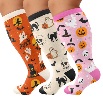 Plus Size Cartoon Pumpkin Cat Ghost Compression Socks - image 4