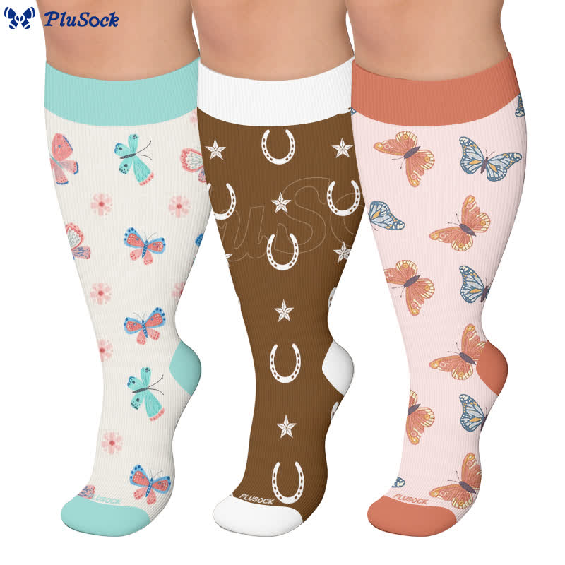Plus Size Butterfly Lucky Horseshoe Compression Socks - image 0