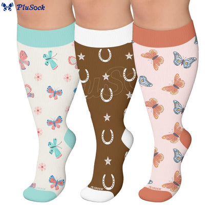 Plus Size Butterfly Lucky Horseshoe Compression Socks - image 0
