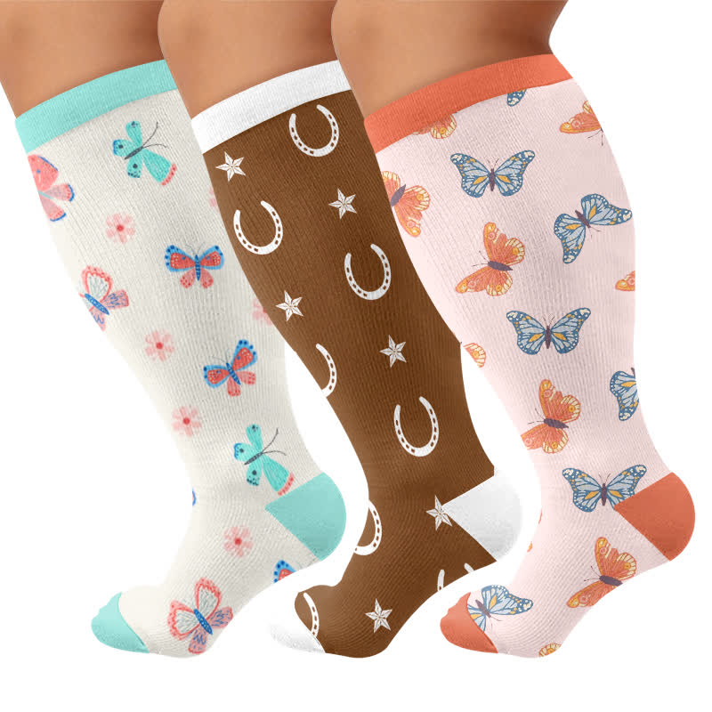 Plus Size Butterfly Lucky Horseshoe Compression Socks - image 4