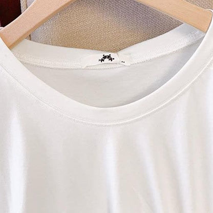 Plus Size Round Neck Short Sleeve Drawstring Tunic Top - image 3