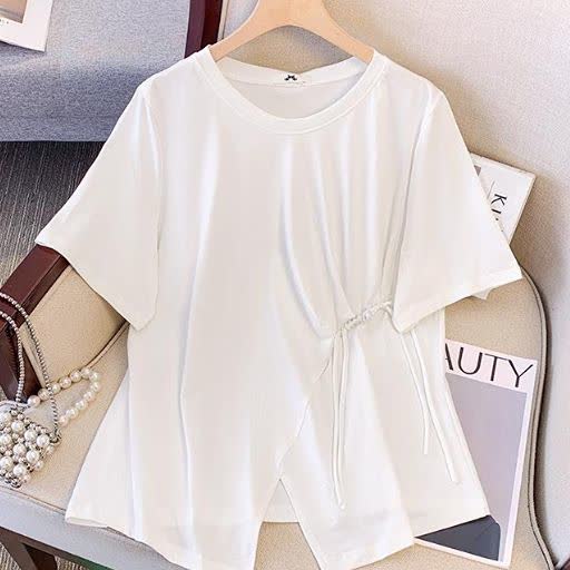 Plus Size Round Neck Short Sleeve Drawstring Tunic Top - image 6