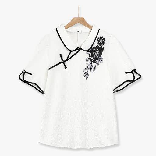 Plus Size Mandarin Collar Frog Button Top & Floral Print Skirt 2 Piece Summer Sets - Blouse - 6XL - image 1