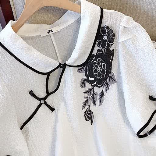 Plus Size Mandarin Collar Frog Button Top & Floral Print Skirt 2 Piece Summer Sets - image 6