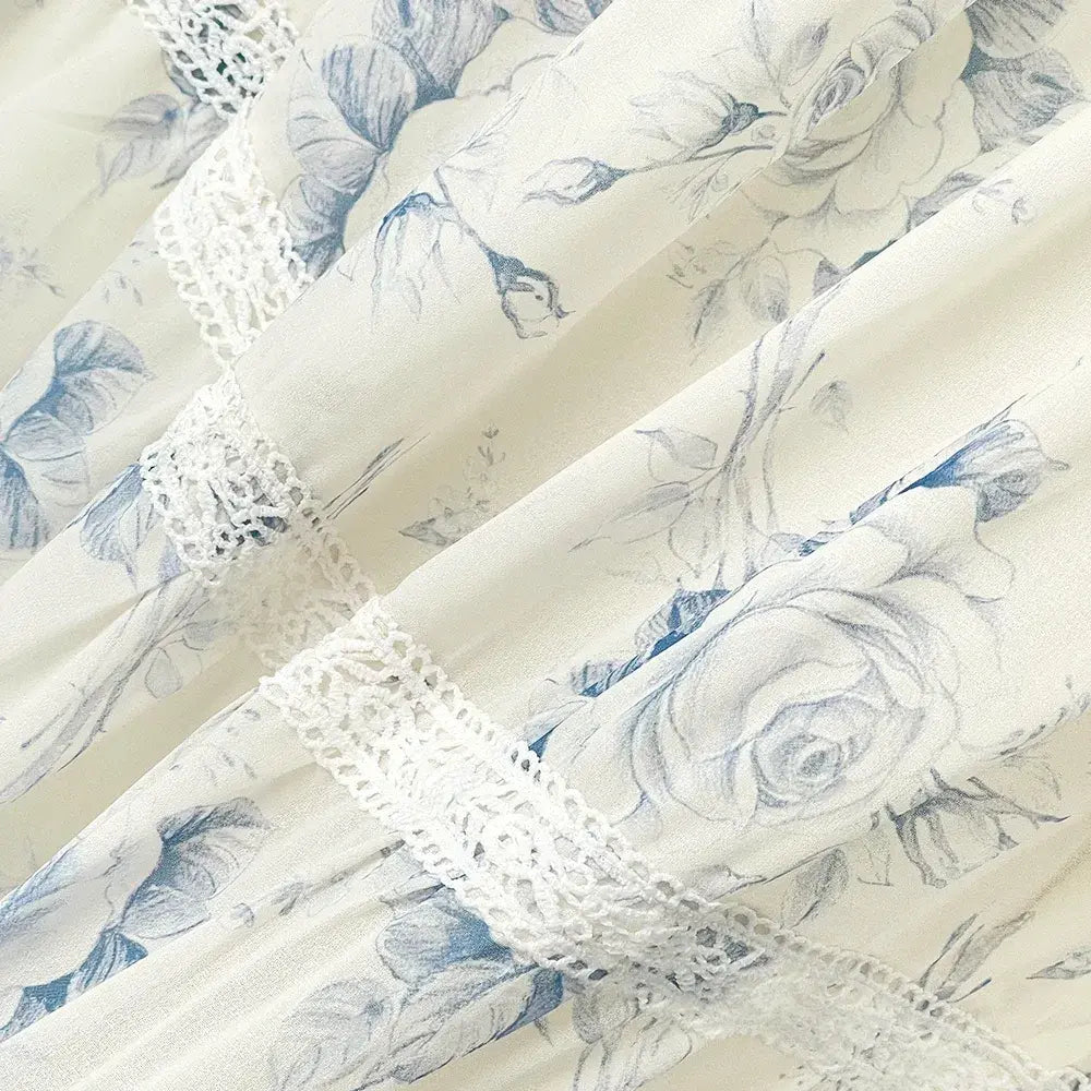 Square Neck Puff Short Sleeve Lace Trim Tiered Summer Dress - image 4
